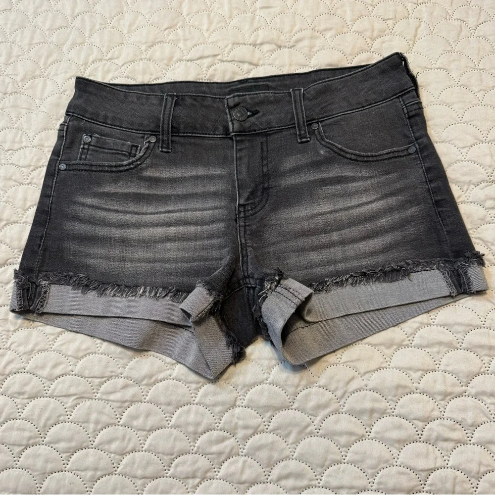 Celebrity Pink Black Faded Jean Shorts w/ Cuff; 3” inseam; size 5/27. Like new! - Picture 2 of 5
